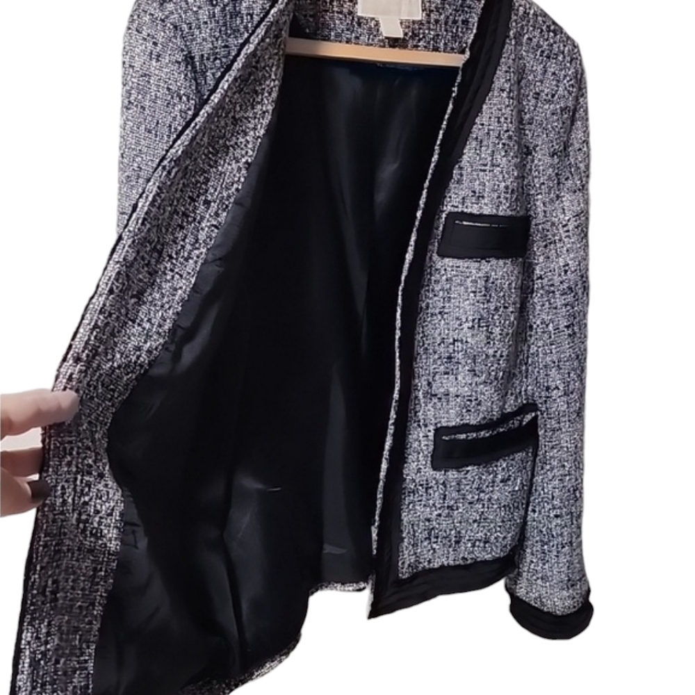 MICHAEL KORS Tweed Blazer 10 M Cropped Black Blue Boucle Jacket Blazer - Picture 6 of 16